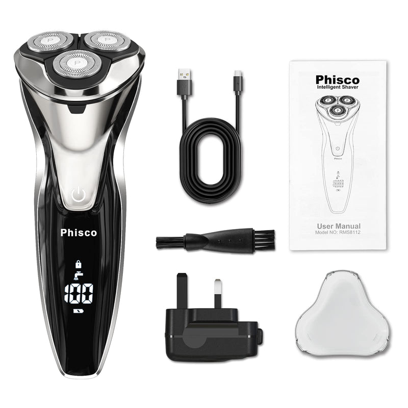 Phisco Electric Shavers Men Wet and Dry, Cordless Rechargeable IPX7 Waterproof Electric Shaver, Men’s 3D Rotary Shaver for Shaving Electric Razor with Pop-up Trimmer, LCD Display - NewNest Australia