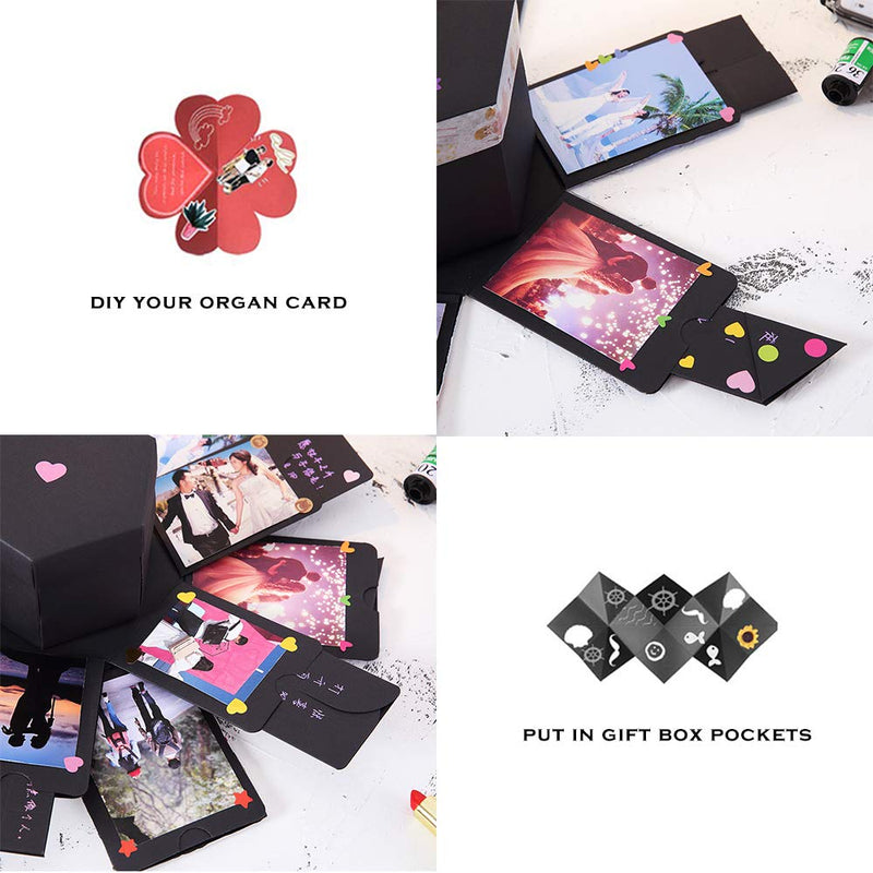 RECUTMS Explosion Box DIY Scrapbooking Set Handmade Photo Album,Gift Box with 6 Faces for Christmas Gift Wedding Memory Book (6 Sides) Black - NewNest Australia