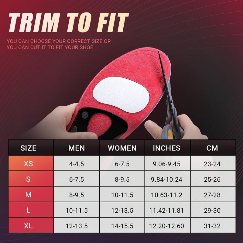 PCSsole Orthopedic Insoles High Arch Support Shoe Insoles, Flat Foot Insoles Shoes Insoles Work Shoes for Flat Feet, Plantar Fasciitis, Foot Pain Red, M:Men(8-9.5)28cm M:men(8.5-10)28cm - NewNest Australia