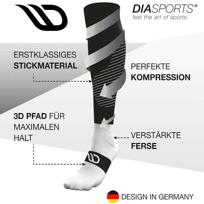Diasports RUNSTARS compression socks for sports, running, marathon and triathlon | RUNSTARS premium compression socks with even compression and reinforced heel for women and men black/white M - NewNest Australia