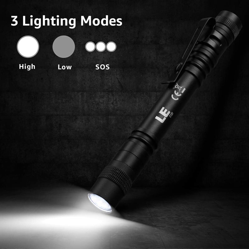 LE LED Pocket Pen Light Flashlight, Small, Mini, Stylus PenLight with Clip, Perfect Flashlights for Inspection, Work, Repair, Pack of 2 - NewNest Australia