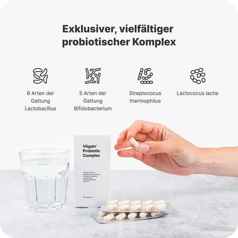 Vilgain Probiotic Complex 2 Months | Highly Effective Probiotics For Your Wellbeing | Intestinal Health, Immune System & Psyche Strengthen Natural Bacteria | 15 Strains, 30 Billion Cultures, 60 - NewNest Australia