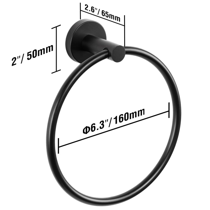 HITSLAM Matte Black Towel Ring for Bathroom, SUS304 Stainless Steel Hand Towel Holder Wall Mounted, Modern Simple Round Kitchen Hand Towel Ring with Hardware Accessories - NewNest Australia