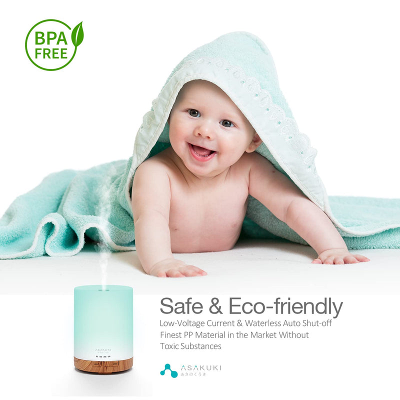 ASAKUKI 300ml Essential Oil Diffuser, Ultrasonic Aromatherapy Scented Diffuser Humidifier for Bedroom,Baby Room,Spa with 7 LED Color Lights and Waterless Auto Shut-Off, BPA-Free- Wood Grain - NewNest Australia