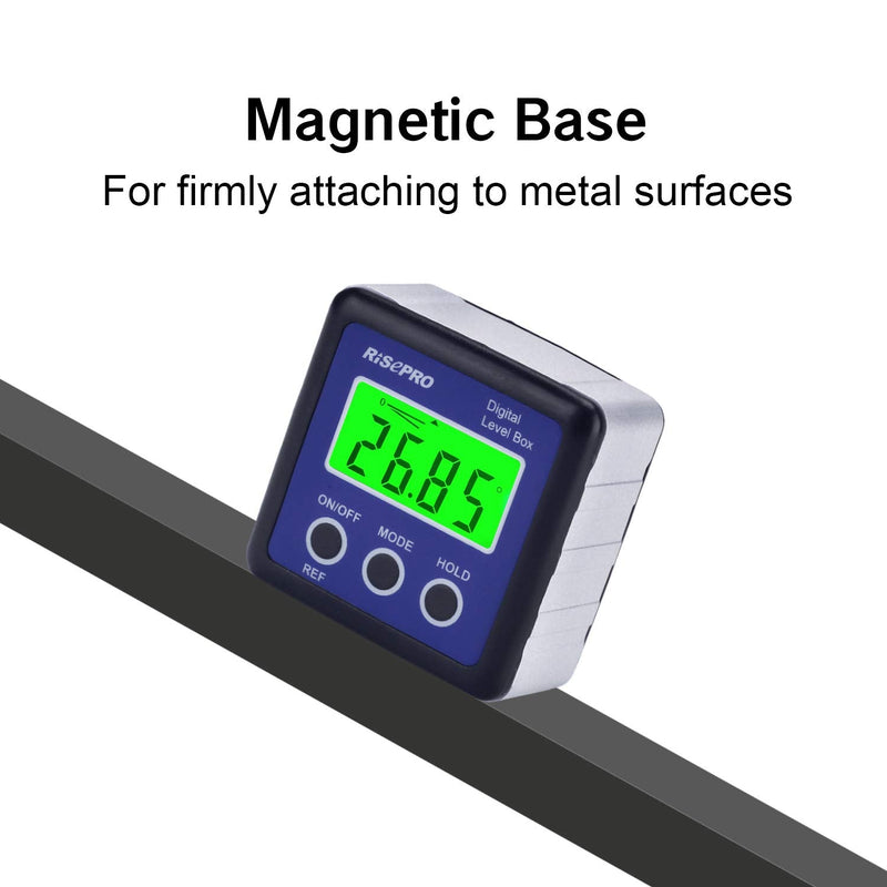 RISEPRO Digital Level Box Angle Gauge Protractor Inclinometer Bevel Box with Data Hold, Magnet Base & LCD Backlight, Calculating for Carpentry, Building, Masonry, Automobile Blue - NewNest Australia