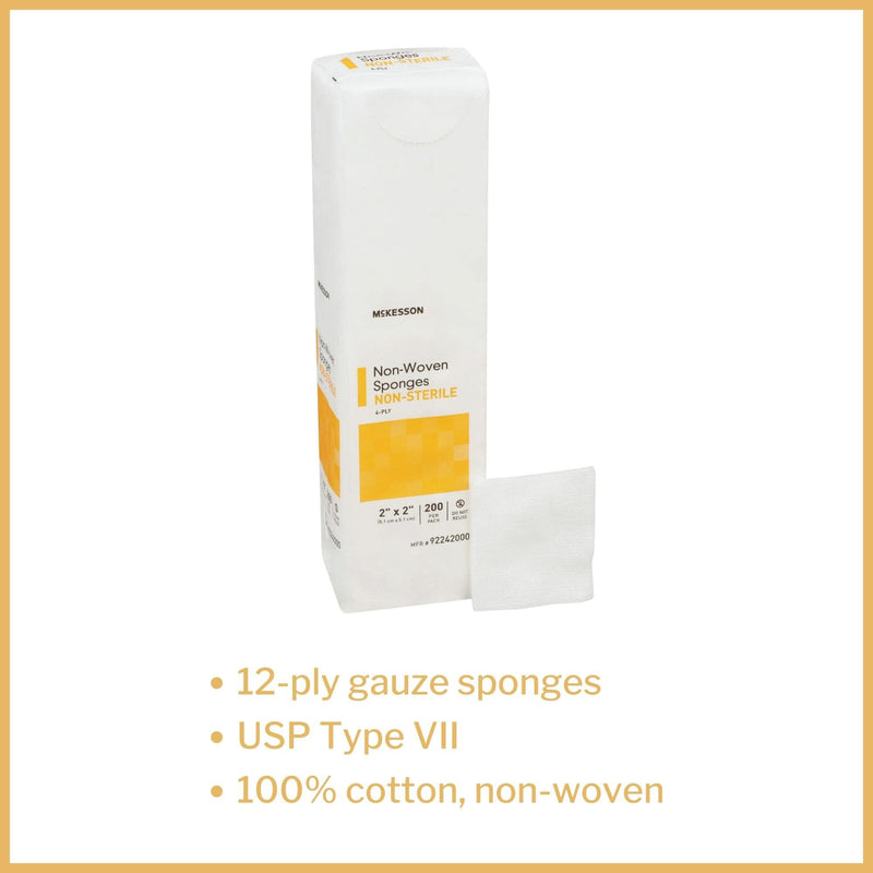 McKesson Non-Woven Sponges, Non-Sterile, 12-Ply, USP Type VII, 100% Cotton, 2 in x 2 in, 200 Per Pack, 1 Pack 2 X 2 Inch ( 200 Count ) - NewNest Australia