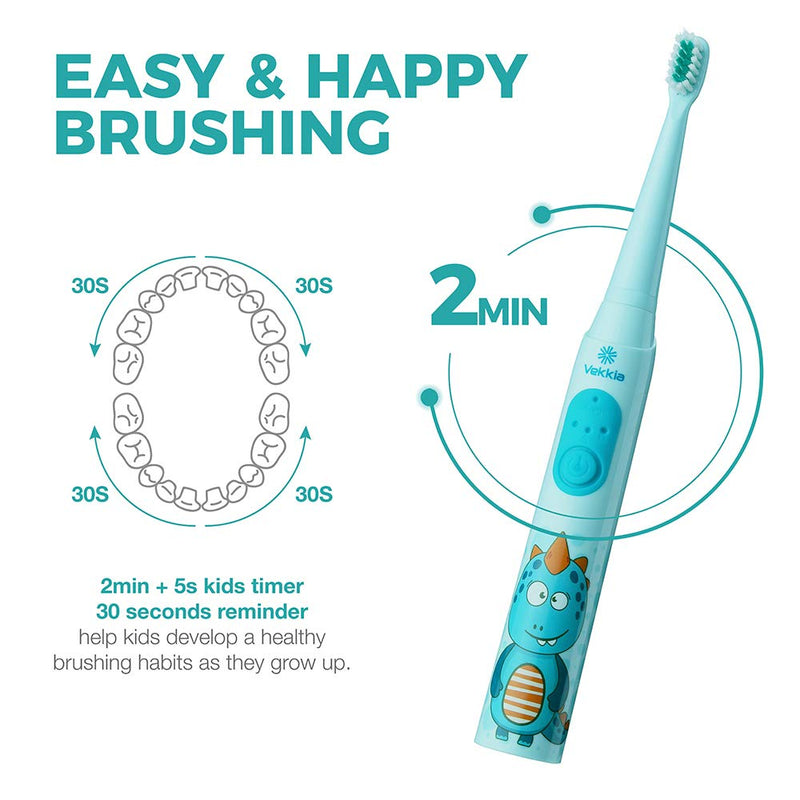 Vekkia Dragon Lord Sonic Rechargeable Kids Electric Toothbrush, 3 Modes with Memory, Fun & Easy Cleaning, 31000 Strokes, IPX7 Waterproof, 2-Min Timer for Age 3+, 4 Soft Bristles Blue | Dragon - NewNest Australia
