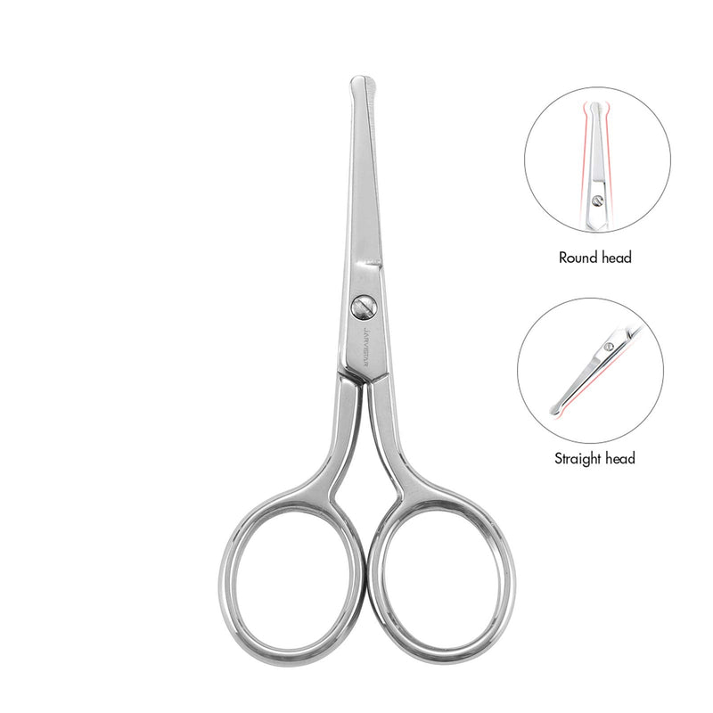 JARVISTAR Nose Hair Scissors Ear Hair Scissors Beard Scissors with Stainless Steel Straight Rounded Tip, Premium Manicure Stainless Steel Rounded Facial Scissors for Men, Nail Scissors, 93 mm Silver & Straight - NewNest Australia