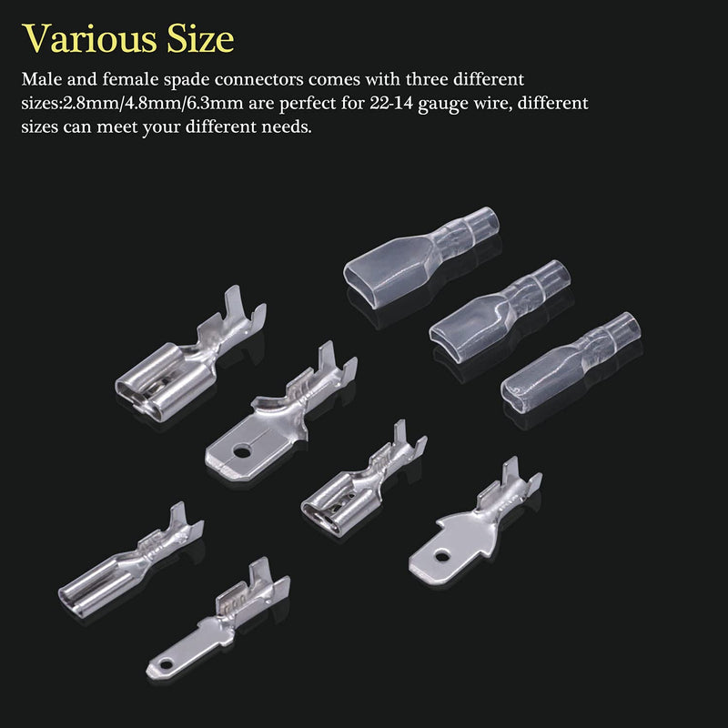 Twidec/360Pcs 2.8/4.8/6.3mm Quick Splice Male and Female Wire Spade Connector Crimp Terminal Block Assortment Kit with Insulating Sleeve for Electrical Wiring Car Audio Speaker - NewNest Australia