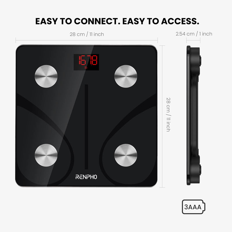 RENPHO Personal Scales Body Fat Scales with App 180 kg/400 lbs, Body Scales Digital Bluetooth Body Analysis Scales for Body Fat, BMI, Muscle Mass, Protein, BMR, Black 280mm/11" - NewNest Australia
