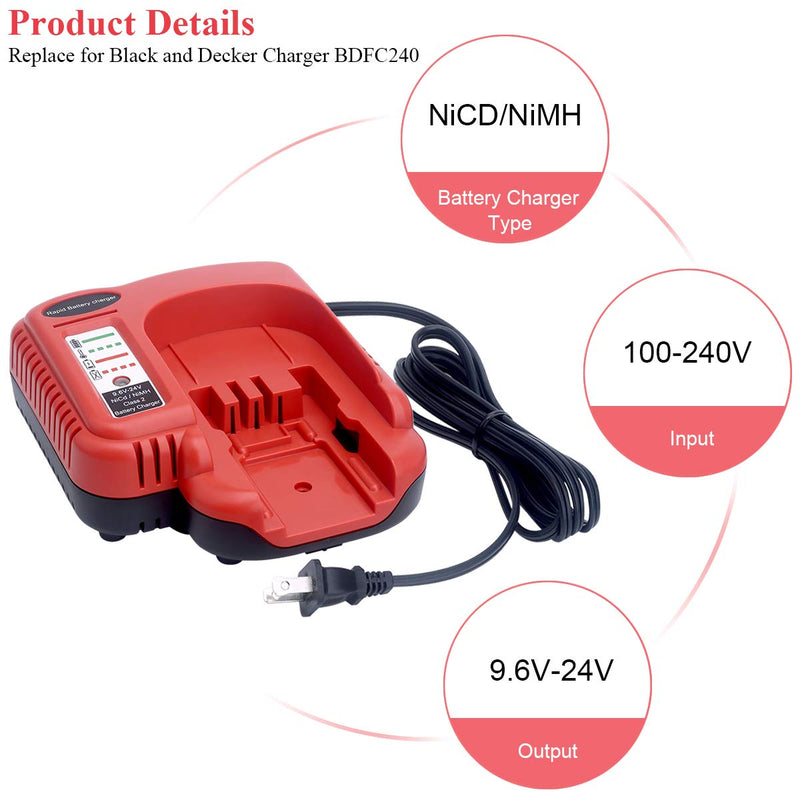 Lasica Replacement for Black & Decker Battery Charger BDCCN24 BDFC240 Black and Decker 9.6V 12V 14.4V 18V 24V NiCad & NiMh Battery Firestorm HPB18-OPE HPB14 HPB12 HPB96 HPB24 Black Decker 18V Charger - NewNest Australia