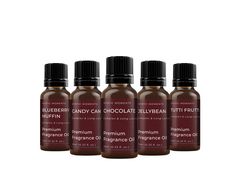 Mystic Moments | Confectionery Fragrance Oil Gift Starter Pack 5x10ml | Blueberry Muffin, Candy Cane, Chocolate, Jellybean & Tutti Frutti | Perfect as a gift - NewNest Australia