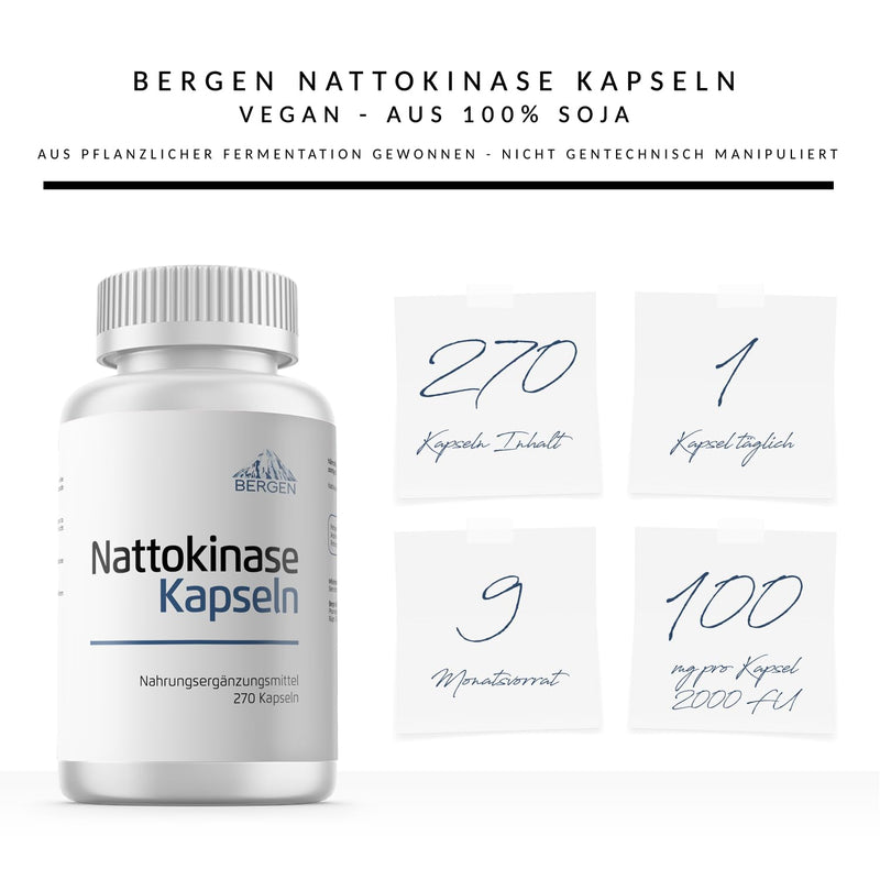 Bergen Nattokinase 270 capsules 100mg per capsule (vegan) 20,000 FU, without vitamin K1 & K2 - NewNest Australia