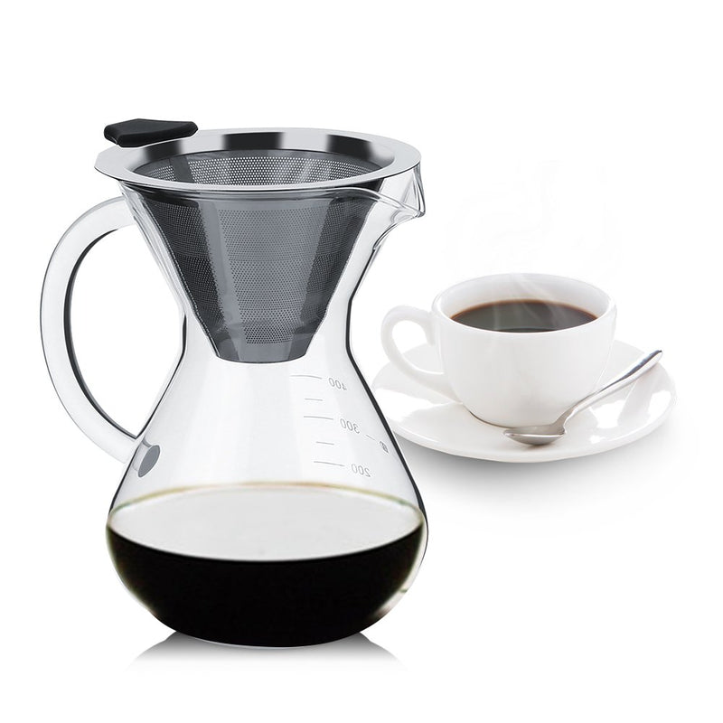 Hakeeta 400ml Coffee Maker, Pour-Over Glass Coffeemaker with Stainless Steel Permanent Filter. Manual Coffee Dripper Brewer - NewNest Australia