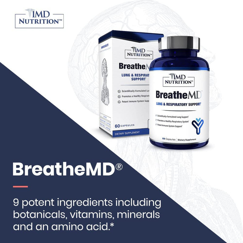 1MD Nutrition BreatheMD | Lung and Respiratory Support Supplement | Promotes a Healthy Immune System | with Elderberry, Chromium, and L-Cysteine | 60 Ct. 60 Count (Pack of 1) - NewNest Australia