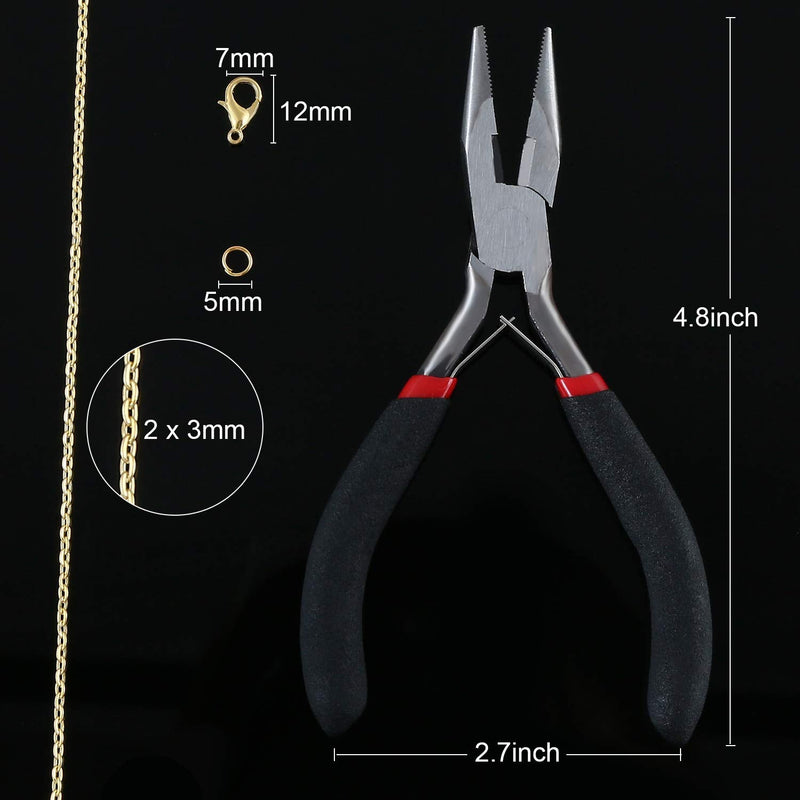 39.4 Feet 2 mm Link Chain Necklace Jewelry Plier with 30 Pieces Lobster Clasps and 100 Pieces Jump Rings for Jewelry Accessories DIY (Gold Color) Gold - NewNest Australia