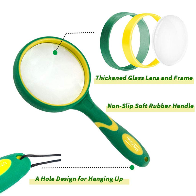 Magnifying Glass 4X-5X Large Handheld Magnifier with Cleaning Cloth - 75mm Thickened Lens Frame Non-Slip Soft Rubber Handle for Seniors Reading Kids Observation Classroom Science Tool Green OS04 - NewNest Australia