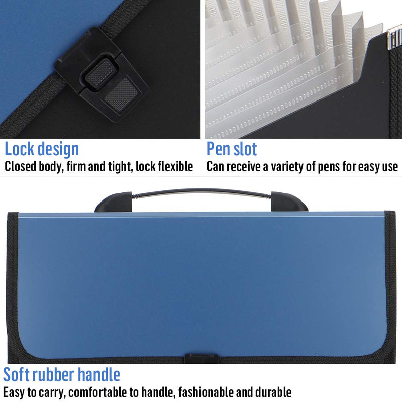 Expanding File Folder with Handle, 2019 New 13-Pocket Plastic Expandable File Organizer, A4 Size Waterproof & Durable Accordion File Organizer for School, Office（Deep Blue） Deep Blue - NewNest Australia
