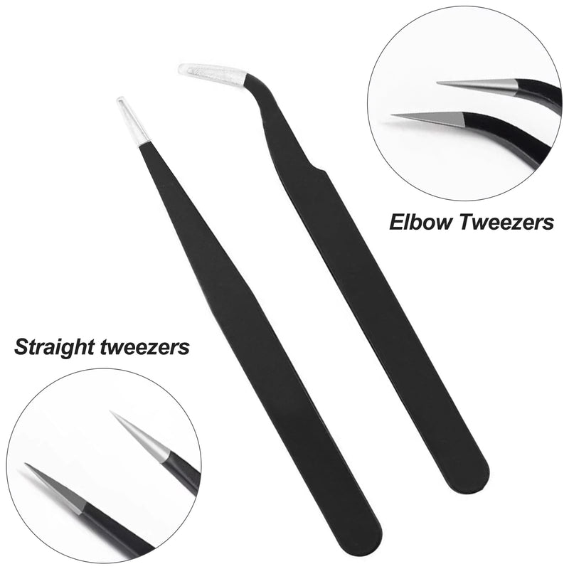 Sularpek 2 pieces eyelash tweezers, eyelash extension tweezers, stainless steel curved straight tweezers, for eyelashes, nail art, jewelry making, can be used (black) 2 pieces black tweezers - NewNest Australia