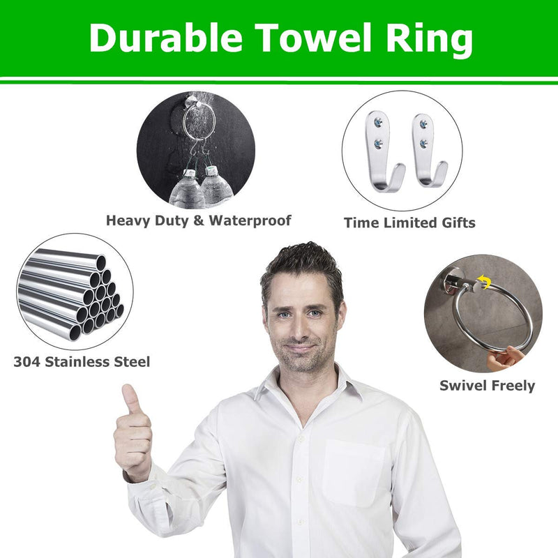 MongFun Towel Ring for Bathroom, Hand Towel Ring Chrome, Bath Towel Holder Hanger Hooks for Kitchen, Silver Rustproof Polished 304 Stainless Steel (Drill Needed) - NewNest Australia