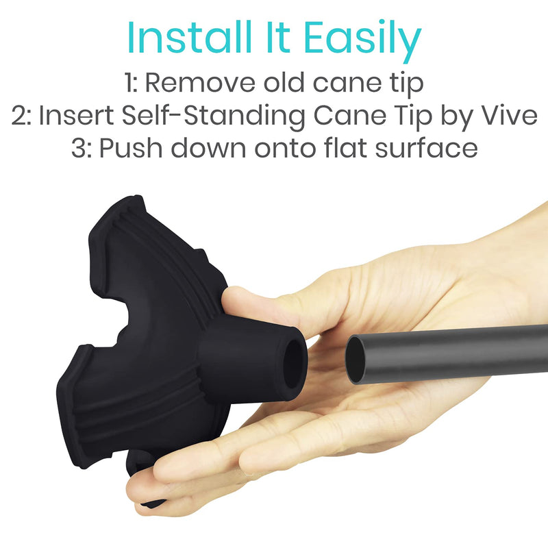 Vive Cane Tip - Quad Rubber Replacement Foot Pad for Walking Canes - Stable Four Point, Self Standing Quadruple Tripod Stand for Cane - Universal 4 Leg Attachment for Walking Stick (Black) Black - NewNest Australia
