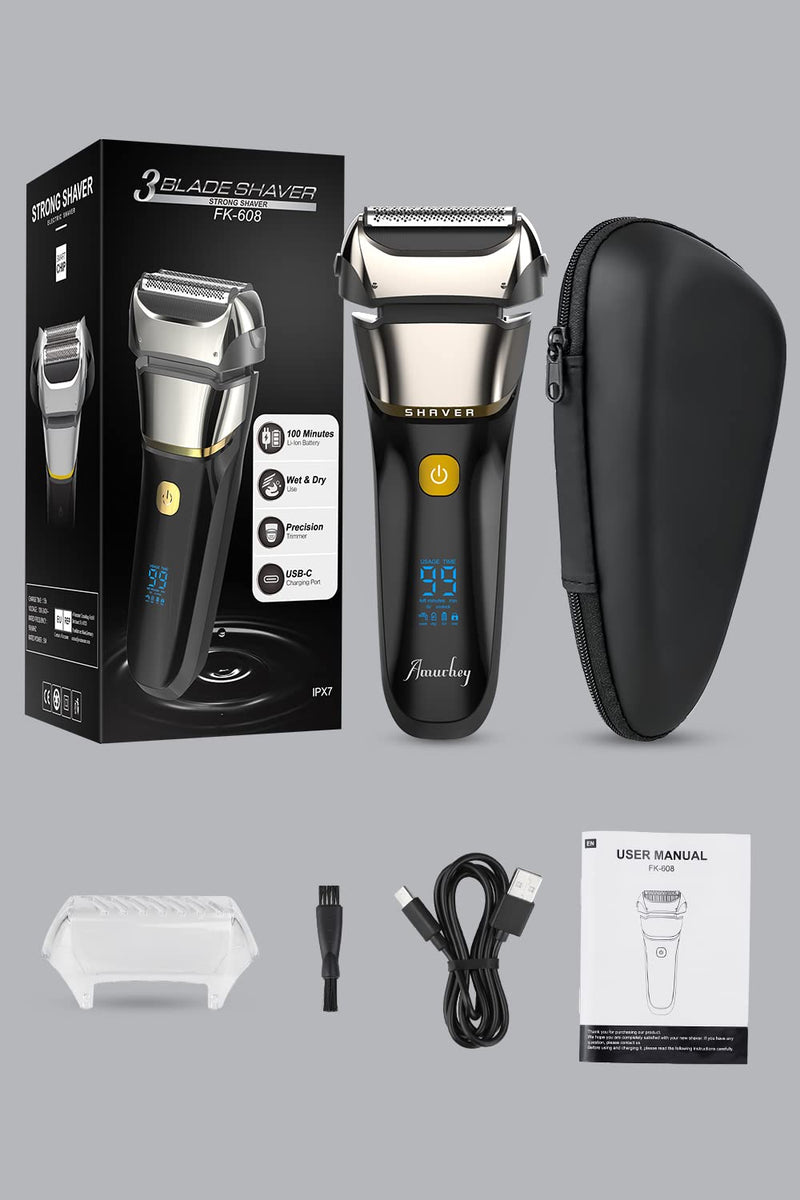 Men'S Electric Razor With 3 Flexible Blades & Travel Case, Electric Shaver With Precision Trimmer, Wet/Dry Shaver, 99 Minutes Running Time, Led Display, Gifts For Men - NewNest Australia
