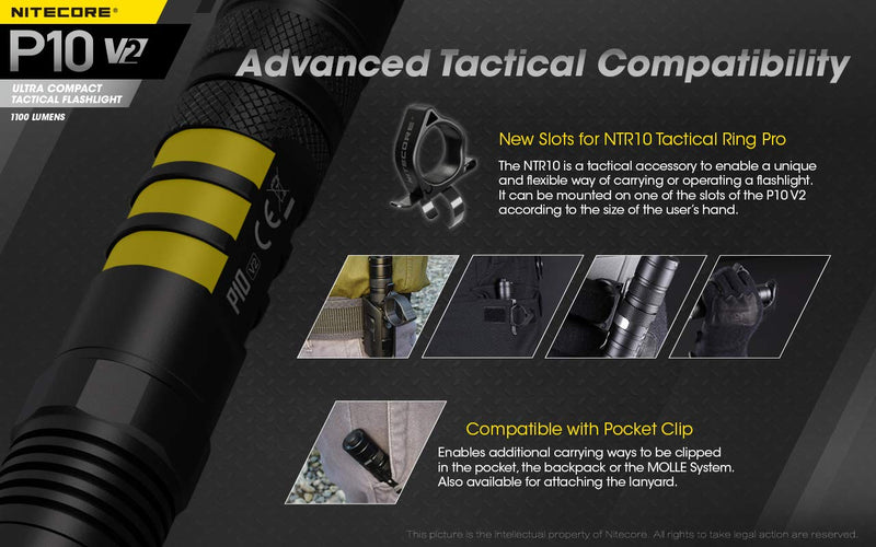 Nitecore P10 V2 1100 Lumen LED Tactical Flashlight with Hard Holster and EdisonBright battery carrying case - NewNest Australia