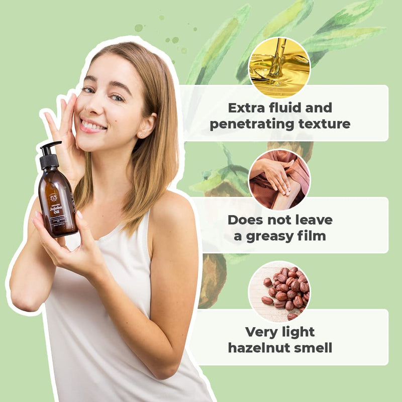 Bionoble Organic Jojoba Oil 50ml - 100% Pure, Natural and Cold Pressed - Face, Body, Hair, Beard, Nails - Vegan and Cruelty Free - Glass Bottle + Pipette + Pump 50 ml (Pack of 1) - NewNest Australia