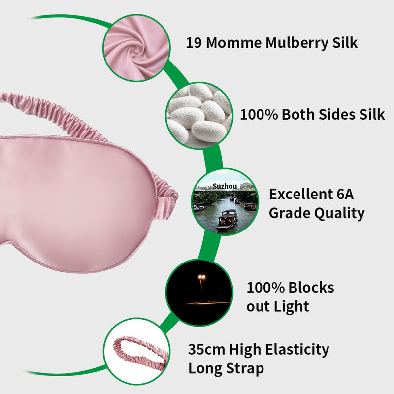 Sleep Mask,Silk Eye Mask for Sleeping Women/Men/Girls,19 Momme Both Sides 100% Pure Mulberry Silk Blackout Anti-Allergy Blindfold with Elastic Strap for Night,Travel,Nap,Meditation (Pink) Pink - NewNest Australia