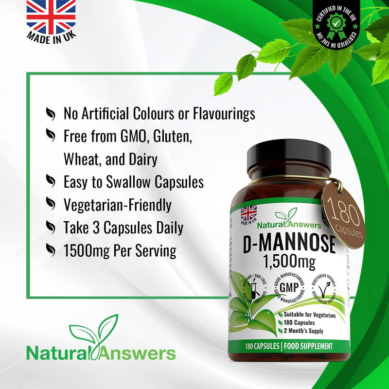 D-Mannose 180 Capsules - Max Strength 1500mg per Serving - Precision DMannose - Vegetarian Capsules not Tablets or Pills, Made in The UK (180 Count (Pack of 1)) 180 Count (Pack of 1) - NewNest Australia