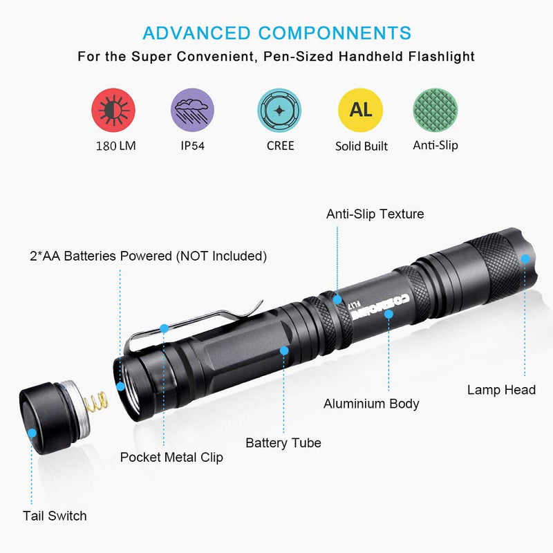 Pen Flashlight, COSMOING 3 Modes Small Pen Light Flashlight, Super Bright Powered By 2xAA Battery(Not Included) IP54 Waterproof with Pocket Clip Penlight for Emergency, Inspection, Medical -2 Pack 2 x Pen Flashlight - NewNest Australia
