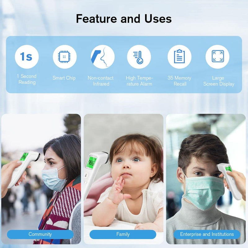 Forehead Thermometer, Non Touch Baby and Adults Thermometer with Fever Alarm, LCD Display and Memory Function, Ideal for Whole Family - NewNest Australia
