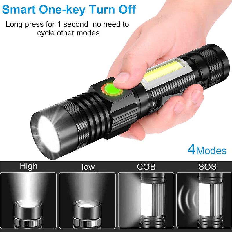 LED Rechargeable Flashlight (18650 Battery Included), EDC Magnetic Flashlight, Super Bright Tactical Flashlight 1000 Lumen, 4 Modes, Zoomable, Waterproof Flash Light for Camping & Emergency [2 Pack] 2 - NewNest Australia