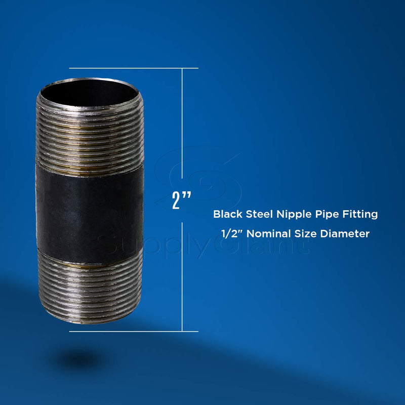 Everflow Supplies NPBL1220 2" Long Black Steel Nipple Pipe Fitting with 1/2" Nominal Size Diameter Single Unit 1/2" x 2" - NewNest Australia