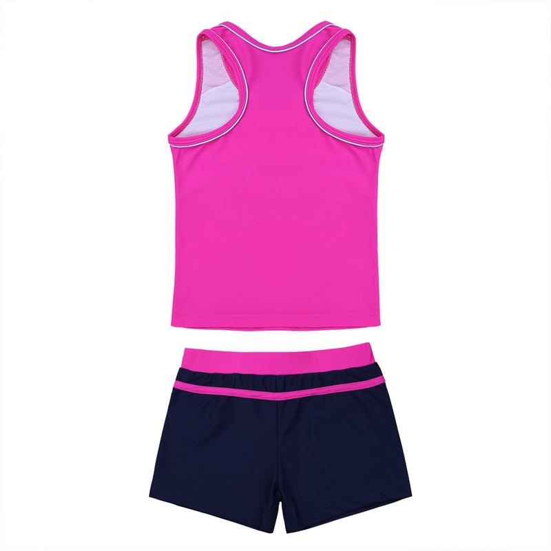 easyforever Girls Kids Tankini Sleeveless Swim Tops with Bottoms Set Gym Workout Swimsuit Swimwear Rose 12 - NewNest Australia