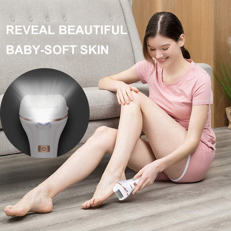 Electric Foot File Hard Skin Remover - Rechargeable Callus Remover Care with LED Waterproof Pedicure Tools kit for Cracked Heels Dead Dry Skin Foot Care with 3 Coarse Roller Heads 2 speeds-White - NewNest Australia