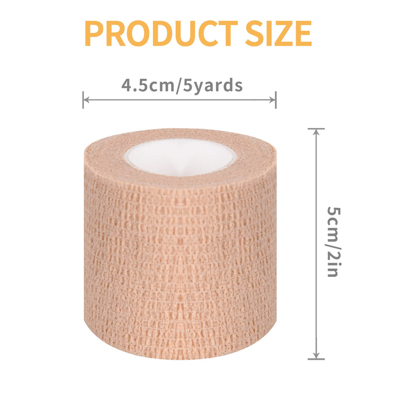 Self Adhesive Bandage Wrap 12 Pack,Sports Tape 2" X 5 Yards, Multi-Purpose Non-Woven Cohesive Wrap, First Aid Tape, Elastic Cohesive Bandage, Medical Tape for Stretch Athletic, Sports, Wrist, Ankle Tan - NewNest Australia