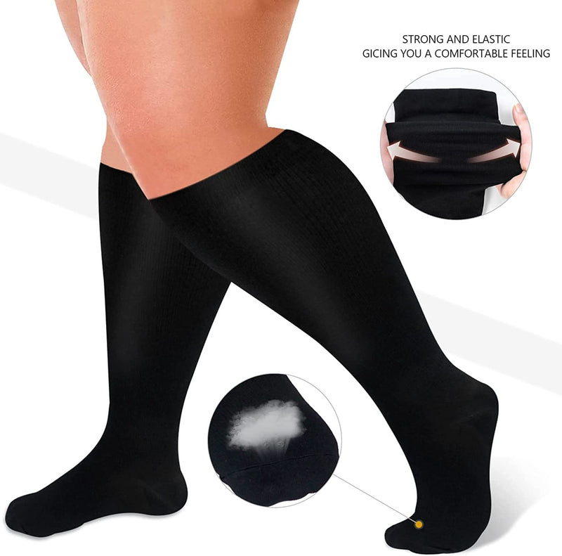 Cheeroyal Pack Of 2 Plus Size Compression Stockings For Men And Women, 20-30 Mm, Hg, Extra Size, Wide Calf And Knee-Length Stockings For Loop Support (3Xl, Black) - NewNest Australia