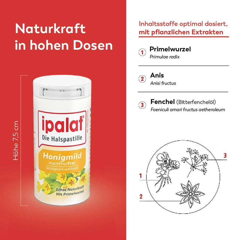 Ipalat Throat Pastilles Honey Mild: For Hoarseness & Cough Stimulation, Especially Mild Taste Without Menthol, With Primrose Root, Anise And Fennel, 40 Lozenges - NewNest Australia