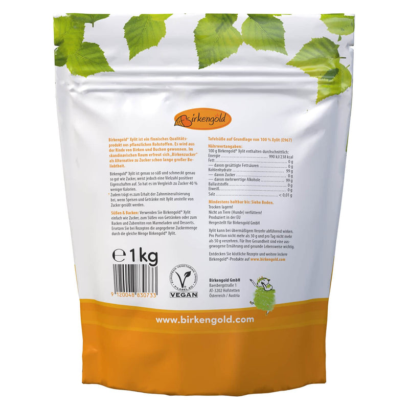 Birkengold birch sugar xylitol 1 kg bag | 100% high quality xylitol from Finland | made from birch and beech bark | vegan | gluten free - NewNest Australia