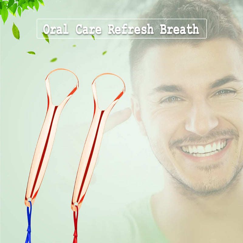 Copper Tongue Scrapers for Adults(2 Pack) with Travel Case, Cure Bad Breath (Medical Grade), Stainless Steel Tongue Cleaners, 100% BPA Free Metal Tongue Scrapers Fresher Breath in Seconds.by RONAVO - NewNest Australia