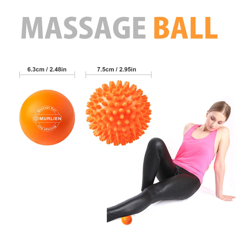 MURLIEN Massage Ball Set, Spiky Ball & Lacrosse Ball for Trigger Point, Deep Tissue, Myofascial Release, Massager for Neck, Shoulder, Back, Foot or Muscle Tension - Orange - NewNest Australia