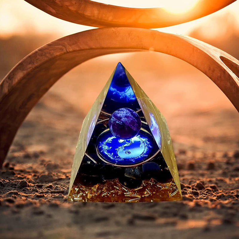 VNSTKWW Orgone Pyramid Crystal, Healing Chakra Pyramid for Protection,Balancing Positive Energy,Obsidian Emotional-Negativity Removal Stone,Clear Quartz Crystal Point for Meditation(2.36 inch) C - NewNest Australia