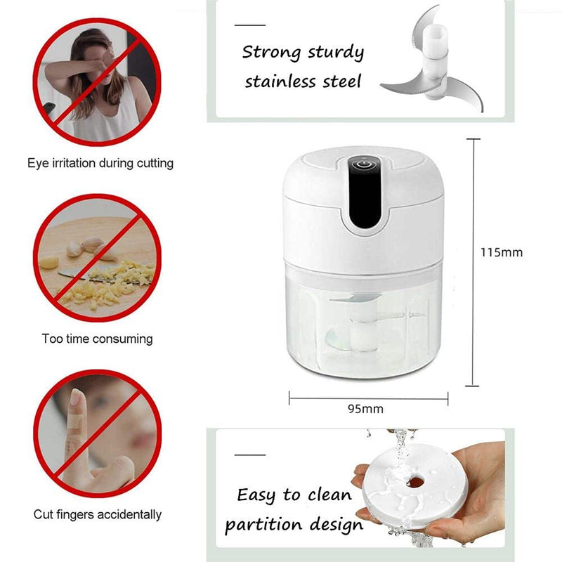 Electric Mini Garlic Chopper, USB Rechargeable Portable Mini Food Chopper, Used for Chopping Garlic, Ginger, Chili, Minced Meat, EtcKitchen Tools-White 250ML - NewNest Australia