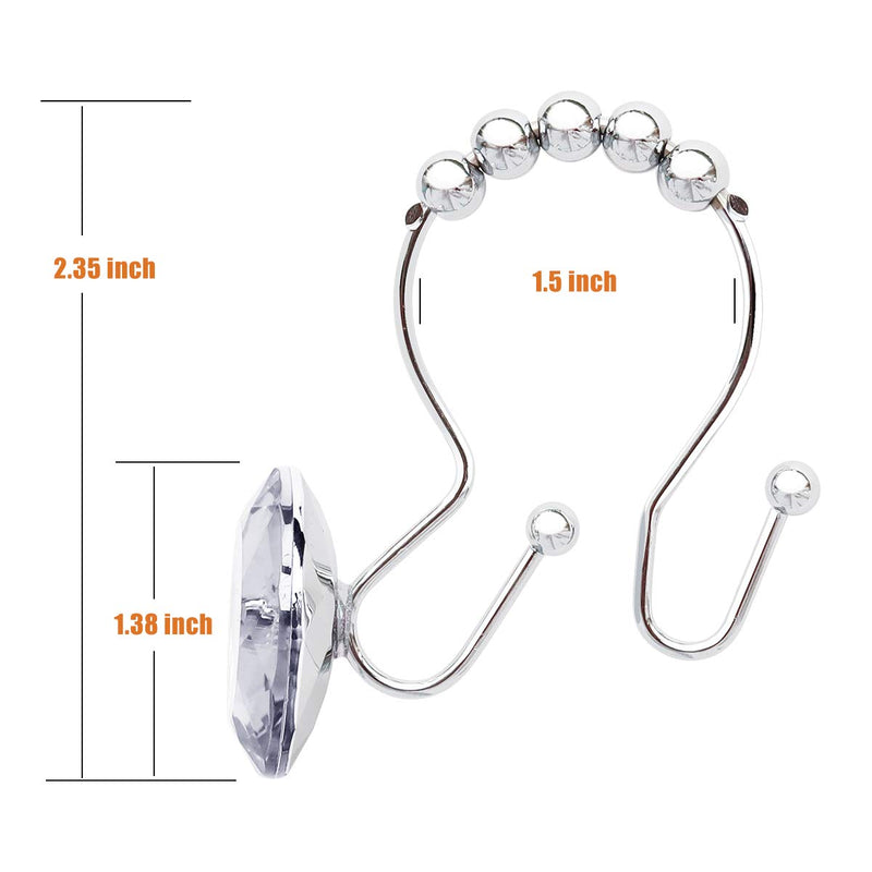 Yapicoco 12PCS Shower Curtain Hooks Rings for Bathroom, Double Hooks Glide Anti Rust Crystal Rhinestones Hooks Rods Curtains and Liner (Crystal White) Crystal White - NewNest Australia