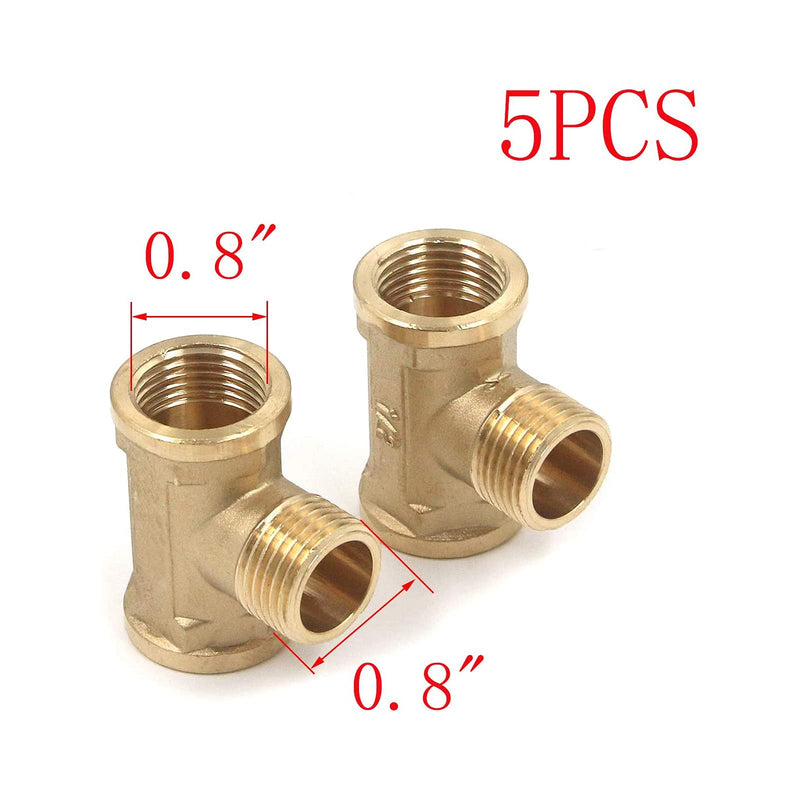 MY MIRONEY Brass Tee Pipe Fitting 1/2" NPT Female to 1/2" NPT Female to 1/2" NPT Male Thread 3 Way Pipe Tube Fitting T Shaped Connector Pack of 5 - NewNest Australia