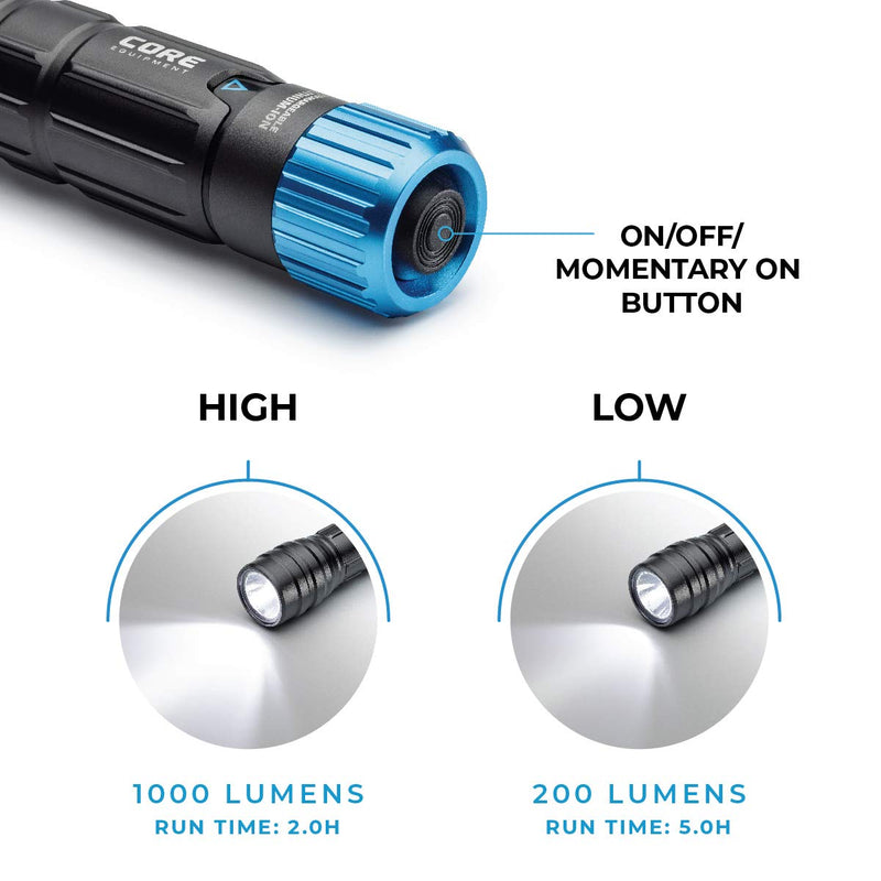 CORE 1000 Lumen CREE LED Rechargeable Camping Emergency Flashlight, IPX4, Two ModesTwo - NewNest Australia