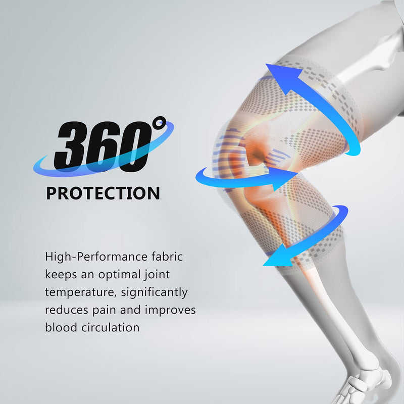 Professional Knee Brace Compression Sleeve - Best Knee Braces for Men Women, Medical Grade Knee Support Protector for Running, Meniscus Tear, Arthritis, Joint Pain Relief, Sports Injury Recovery N2/Grey L - NewNest Australia