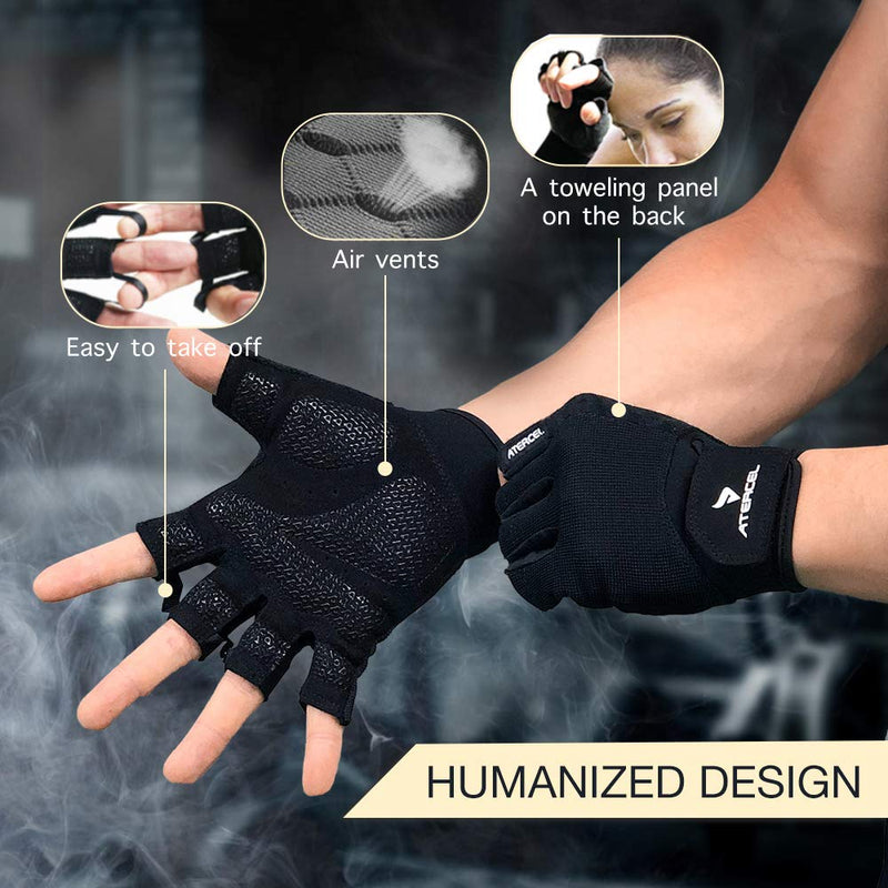 Atercel Workout Gloves for Men and Women, Exercise Gloves for Weight Lifting, Cycling, Gym, Training, Breathable and Snug fit Black Large - NewNest Australia