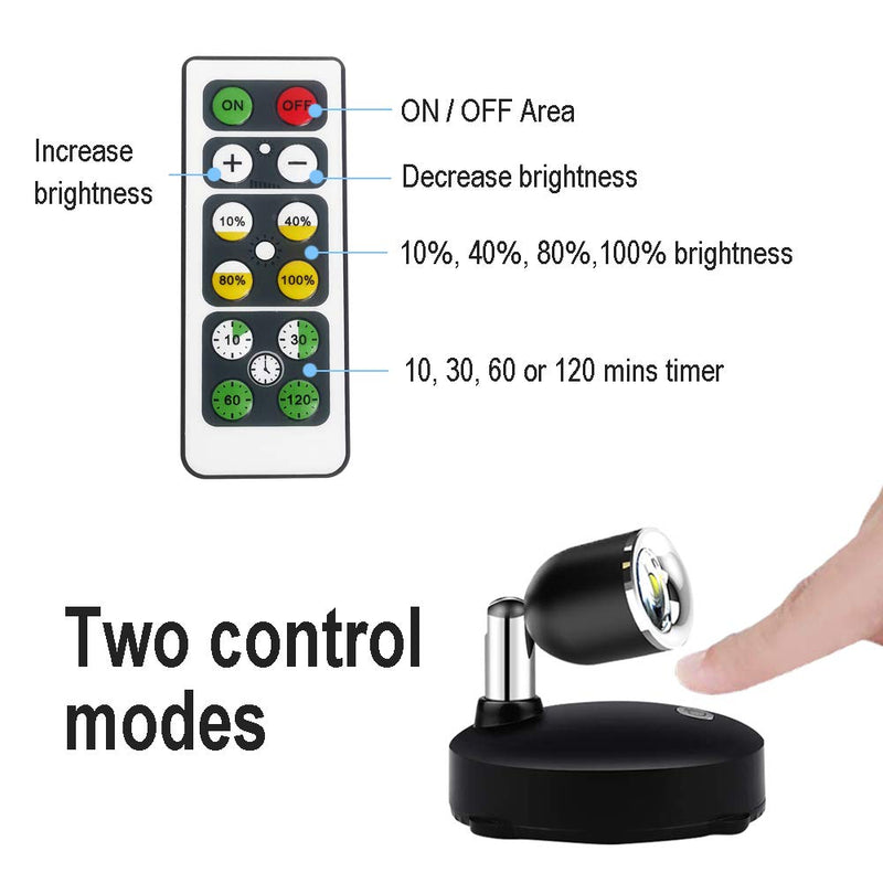 LED Wireless Spotlight, Battery Operated Lights with Remote Control, Dimmable Mini Accent Lighting for Picture Closet Artwork (Black) Black - NewNest Australia